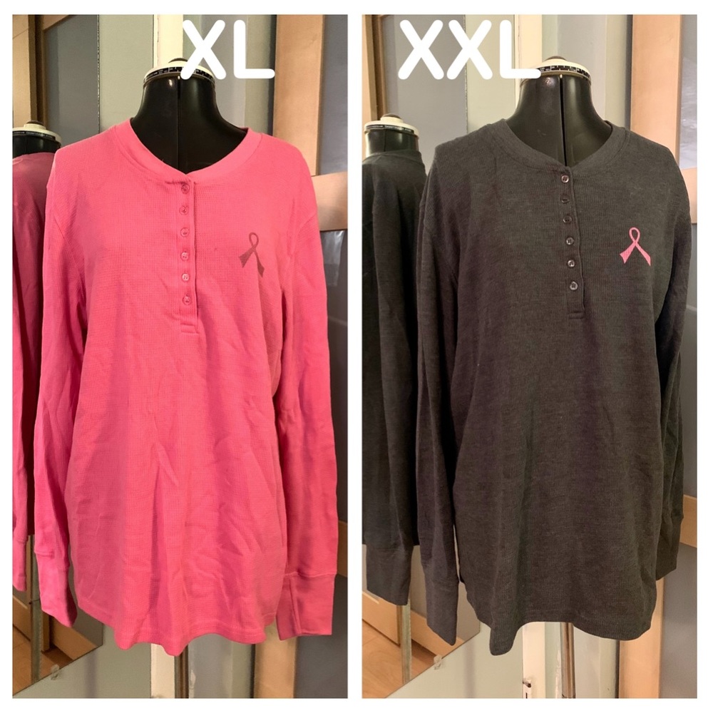 2 Thermal Breast Cancer Longsleeve Henleys, XL/XXL